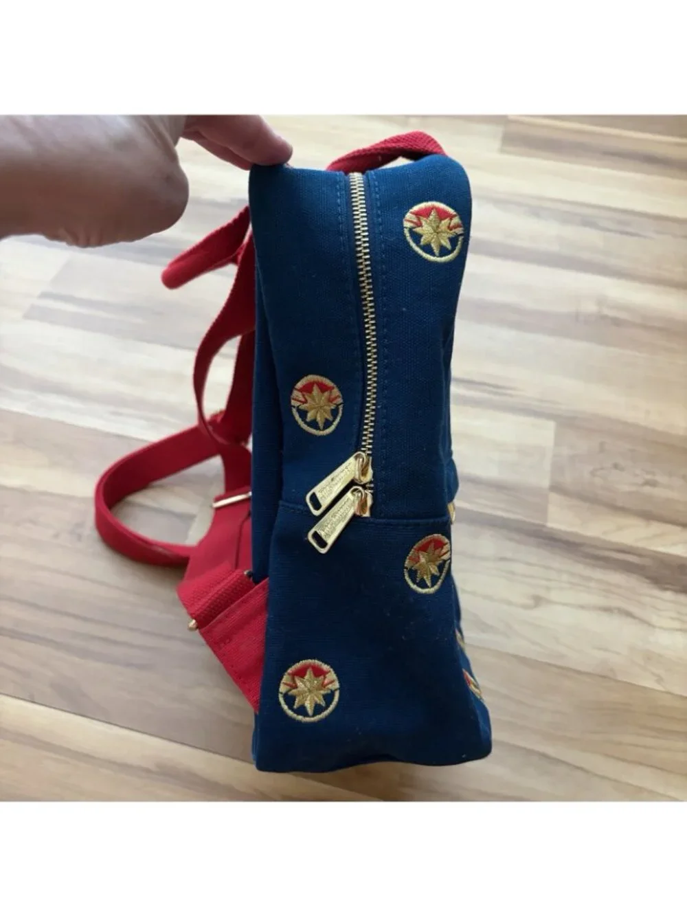 Disney Parks Loungefly Captain Marvel Canvas Mini Backpack Blue Red
